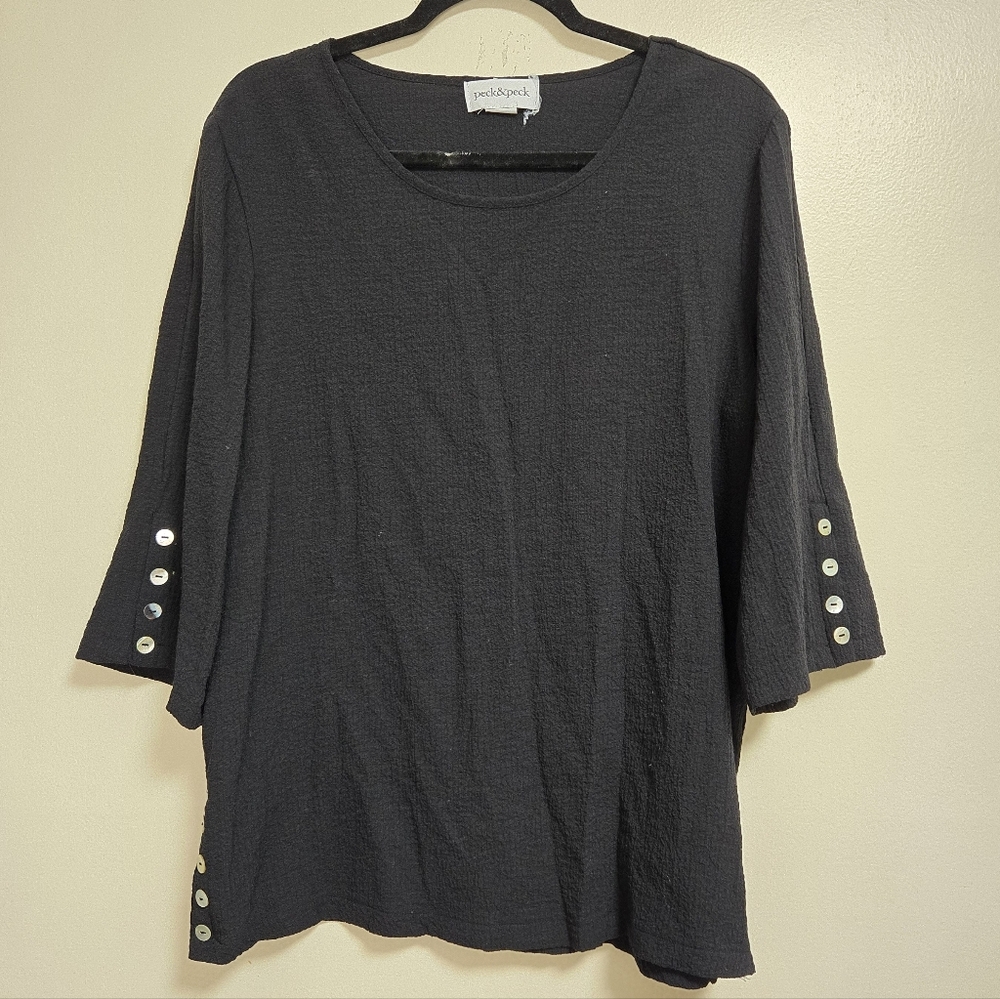 Peck And Peck Womens Black 3/4 Sleeves Flowy Blouse Size Large